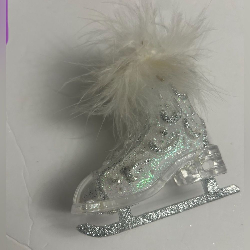 Glittery Ice Skate Ornament with Feathers